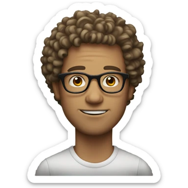 White guy, with curly hair, and big thin round glasses sticker
