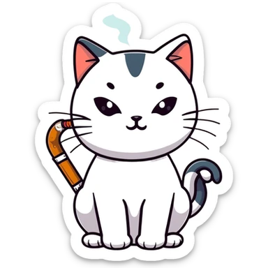 cat with cigarette in mouth staring intensely sticker
