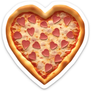 Realistic heart shaped pizza sitting flat in an open top pink pizza box. sticker