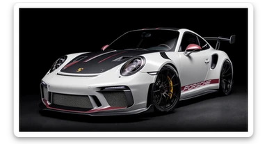 a stunning close-up of a porsche 911 gt3 rs , set against a black solid background. sticker