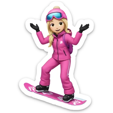 A snowboarder girl in a pink kosume full body blonde sticker