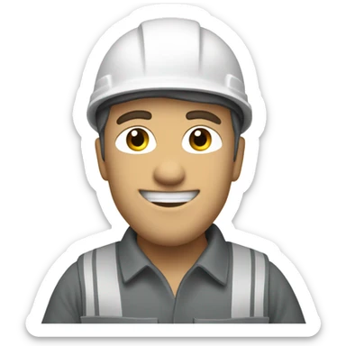 Man wearing with a white helmet and a grey workwear, giving a thumbs up sticker