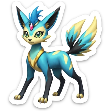 Feral Beautiful Pretty Badass Cool Colorful Painted Asian Graceful Majestic Cool Handsome Meloetta-Zeraora-Luxray-Cobalion-Vernid-fusion-hybrid-creature, full body  sticker