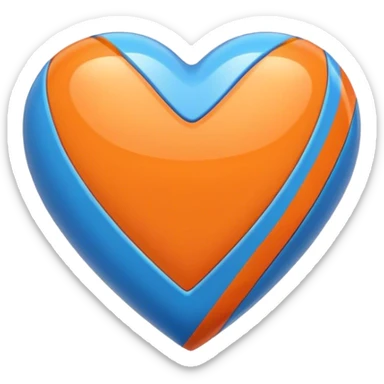 Glossy blue heart with straight orange athletic stripes going down the side sticker