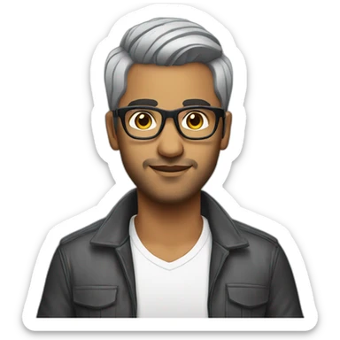Indian dj with glasses short hair no moustache grey stubble sticker