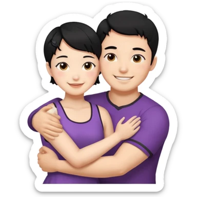 buff korean Man black hair hugging girl with black pixie cut  sticker
