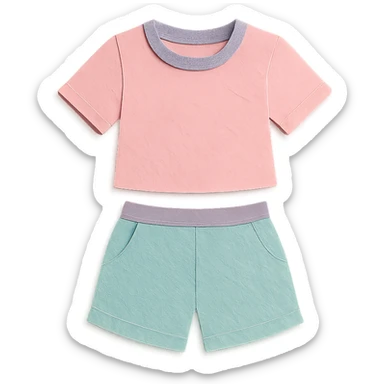 illustration of a women's short and tee shirt set in pastel colors in paper-craft style sticker