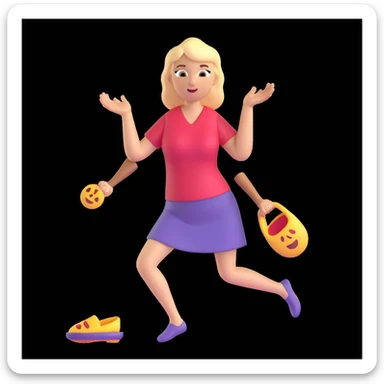 a mom with both arms extended, one hurling a slipper with intense expression, emoji style sticker
