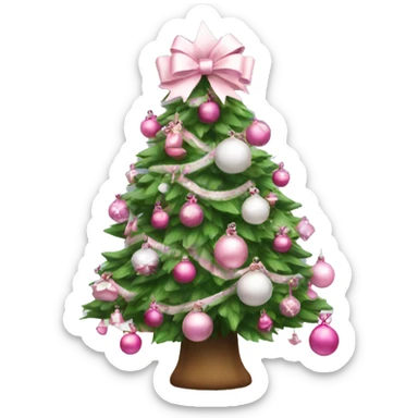 A Christmas tree with bows and pink and white ornaments  sticker