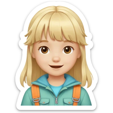 happy Blonde little girl with bangs wearing summer mountain clothes sticker