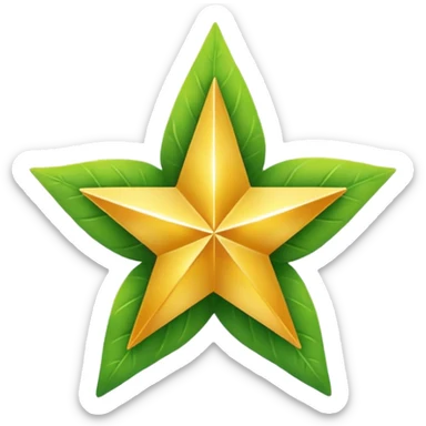 "A vibrant, golden five-pointed star emoji, with graceful green leaves subtly integrated into its points or wrapping around its base. The design should feel radiant and positive. Clean, vector-style, 32x32 pixel icon. Transparent background. Icon for achievement in health." sticker