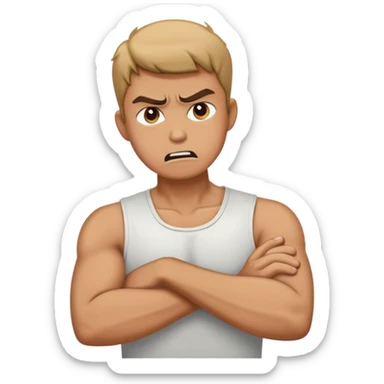 angry man crossing his arms grabbing his neck sticker