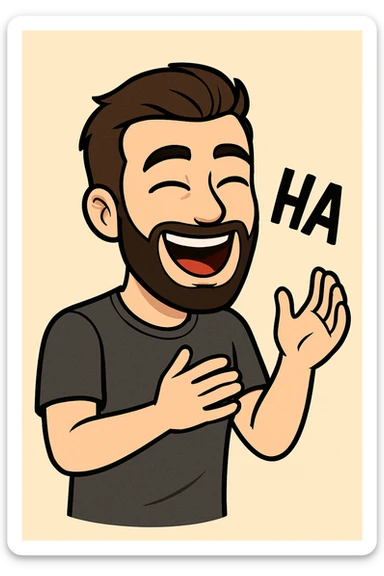 bitmoji style male, laughing, beard, t-shirt sticker