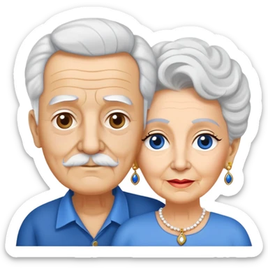 Una abuela italiana blanca con cabello corto blanco y aretes de oro, junto a su esposo abuelo de piel blanca italiano un poco gordo con pelo blanco corto y ojos azules  sticker