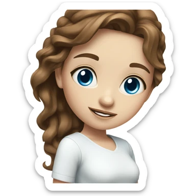 beautiful girl with brown hair and blue eyes in white top sticker