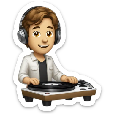 A white with short brown hairs without glasses DJ playing music on turntables sticker