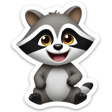 happy racoon with colorful leaves falling sticker
