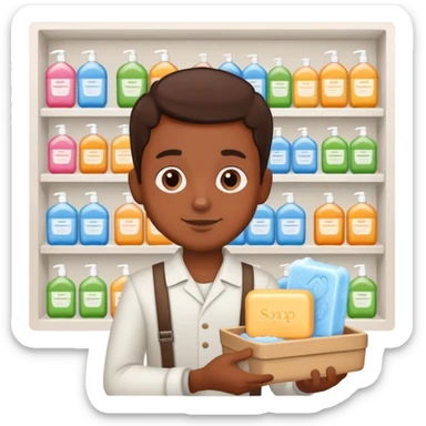 a small man buying soap sticker