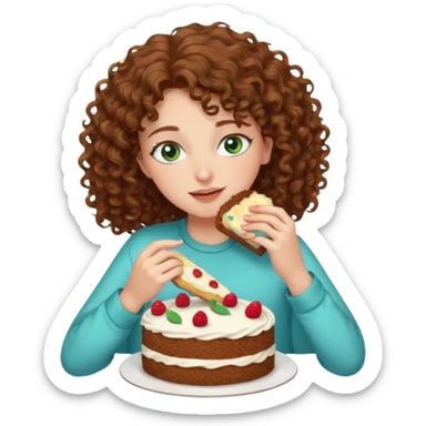 Brown curly hair girl blue green eyes painting sleeping eating dancing listening to misic sticker