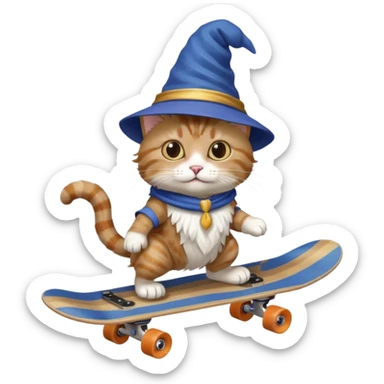 cat with a wizard hat riding a skateboard  sticker