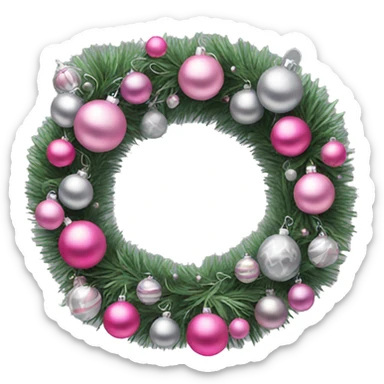 Garland wreath with pink and silver ornaments sticker