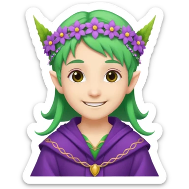 green hair elves, wearing purple with flower crowns sticker