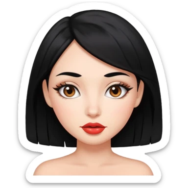 Girl with black hair with lip filler And foxy eyes sticker