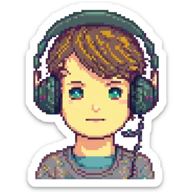 coder with headphones pixel art style sticker