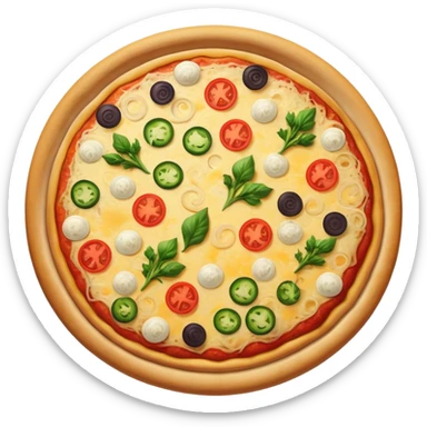 Whole cheese pizza with veggies on it  sticker