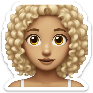 pale but tan skinned girl with 3a curly hair with brown eyes and two beauty marks in the middle of her left check  sticker