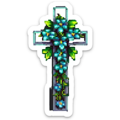 cross decorated with green flowers sticker
