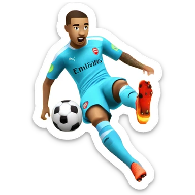 Gabriel Jesus from Arsenal with one foot on fire kicking a soccer ball into a net sticker