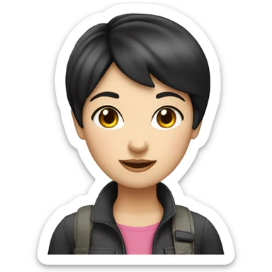 Girl tour guide with fair skin short black hair chubby face sticker