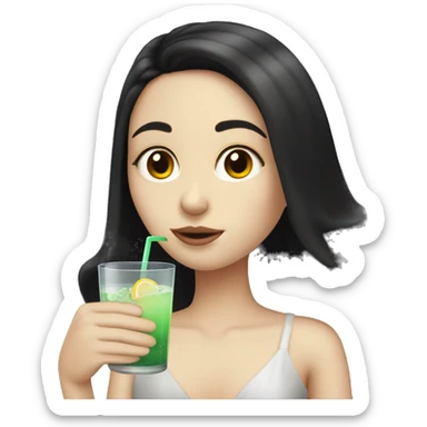 Pale girl with long black hair drinking cocktail sticker