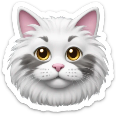Fluffy white and gray cat with a pink nose and bushy tail sticker