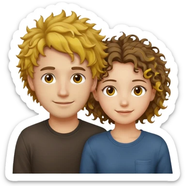 Sarı ve dağınık saçlı ela gözlü beyaz tenli erkek ve saçları koyu kahverengi ,kıvırcık saçlı kız yan yana gülümsüyor sticker