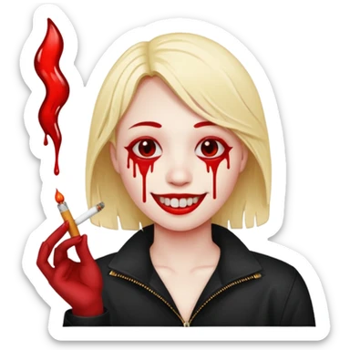 smiley face emoji with blood and a cigarette sticker