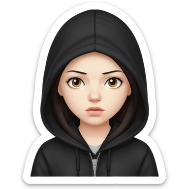 white girl with a hood on with dark hair looking like a rapper sticker