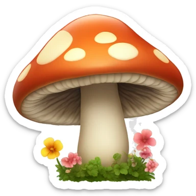 mushroom with flowers growing around it sticker