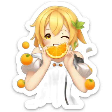 Kagamine Rin vocaloid eating an orange sticker