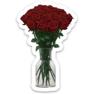 10000000 dark red  roses on stems in a clear glass vase sticker