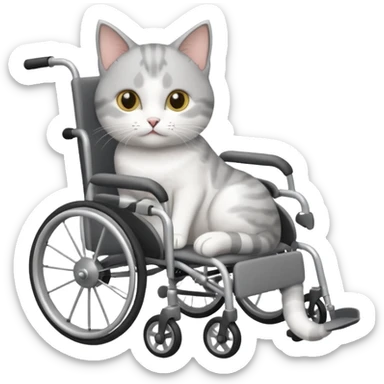 grey and white cat in a wheelchair designed for cats to walk sticker