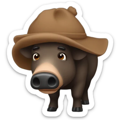 profile really sad brown boar in black common winter hat sticker