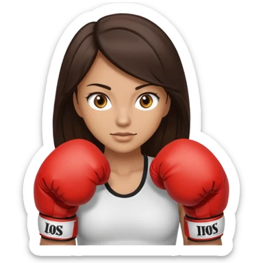 An woman with long dark brown hair light brown eyes in boxing gloves sticker