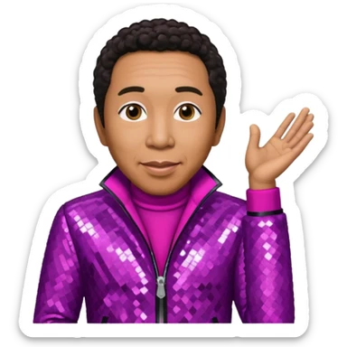 Smokey Robinson with dark brown hair, magenta sequin outfit  sticker