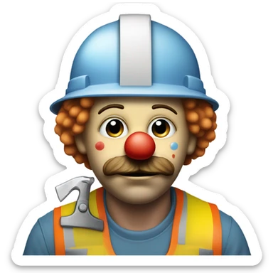 Sad clown working construction sticker