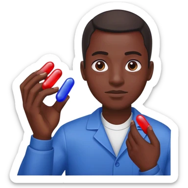 Neo, Lawrence fishburne from the matrix, holding red and blue pill pink pink pink sticker