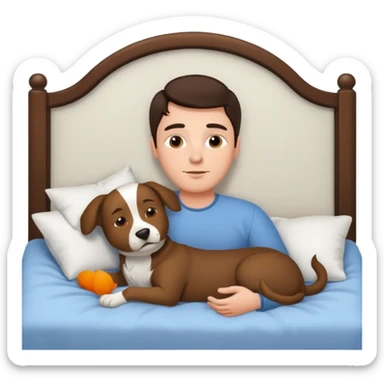 Brunette man laying in bed dreaming of dogs  sticker