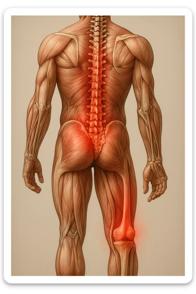 corpo umano anatomico con mal di schiena e al ginocchio, iperrealistico 4k sticker