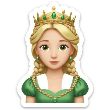 Princess in green Dress with Tiara, Braided Blonde Hair sticker